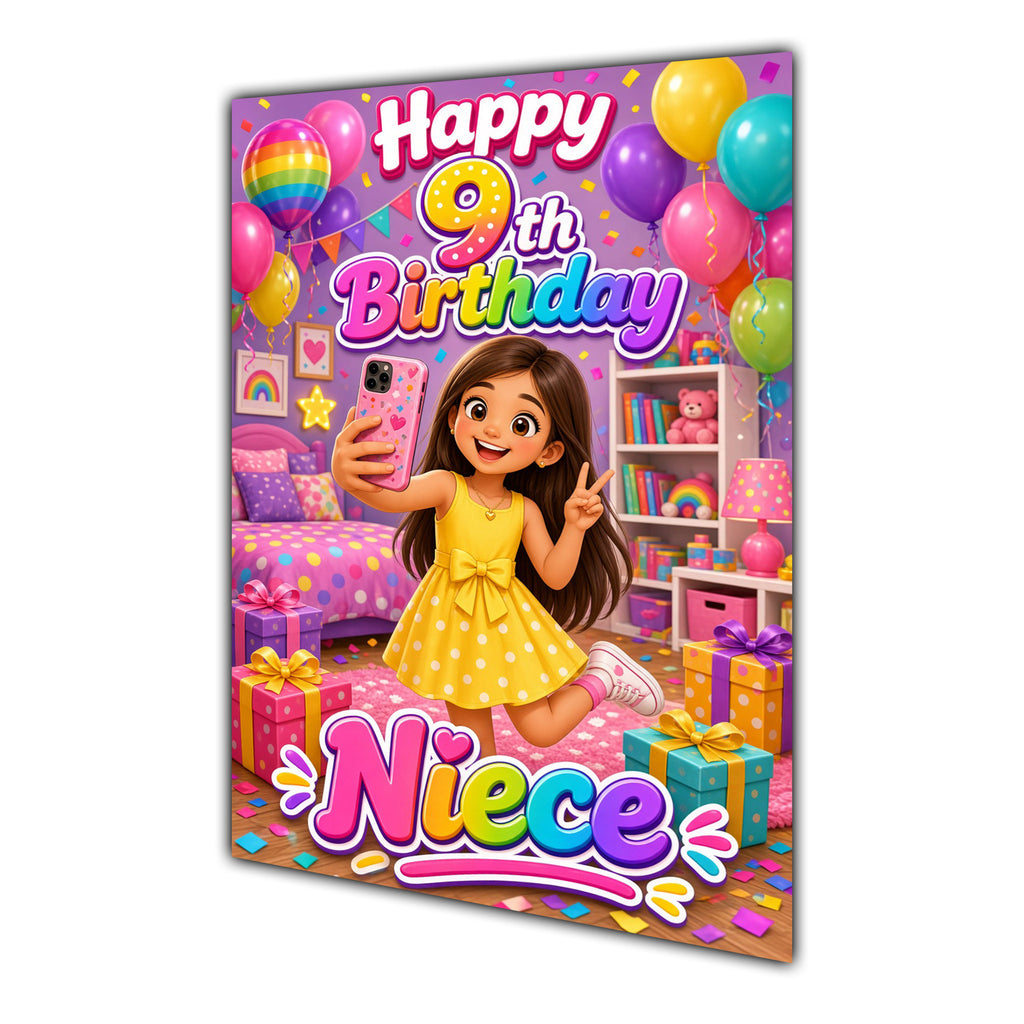Happy 9th Birthday Colourful Bedroom Greeting Card A5