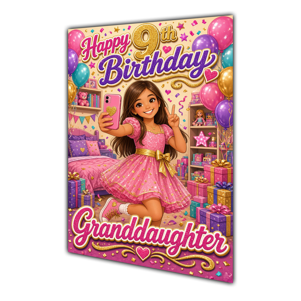 Happy 9th Birthday Colourful Bedroom Greeting Card A5