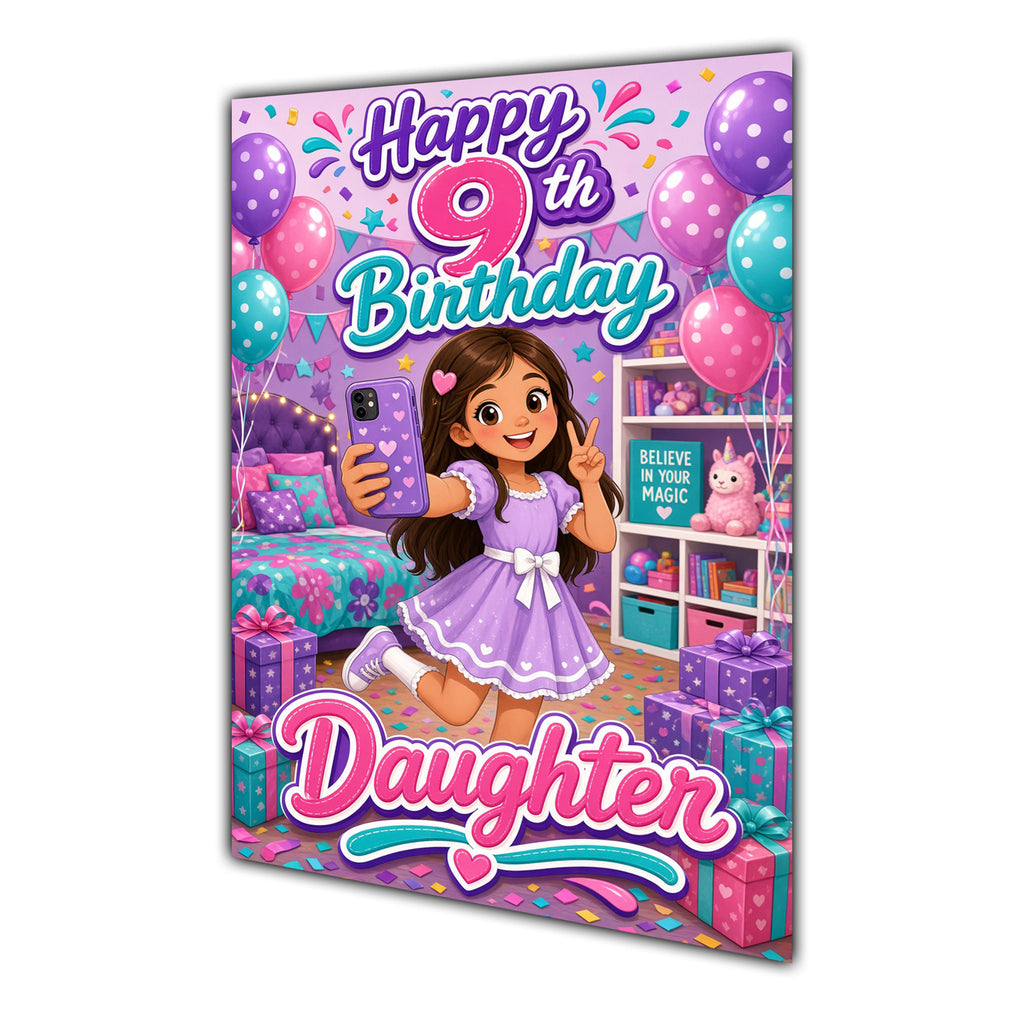Happy 9th Birthday Colourful Bedroom Greeting Card A5