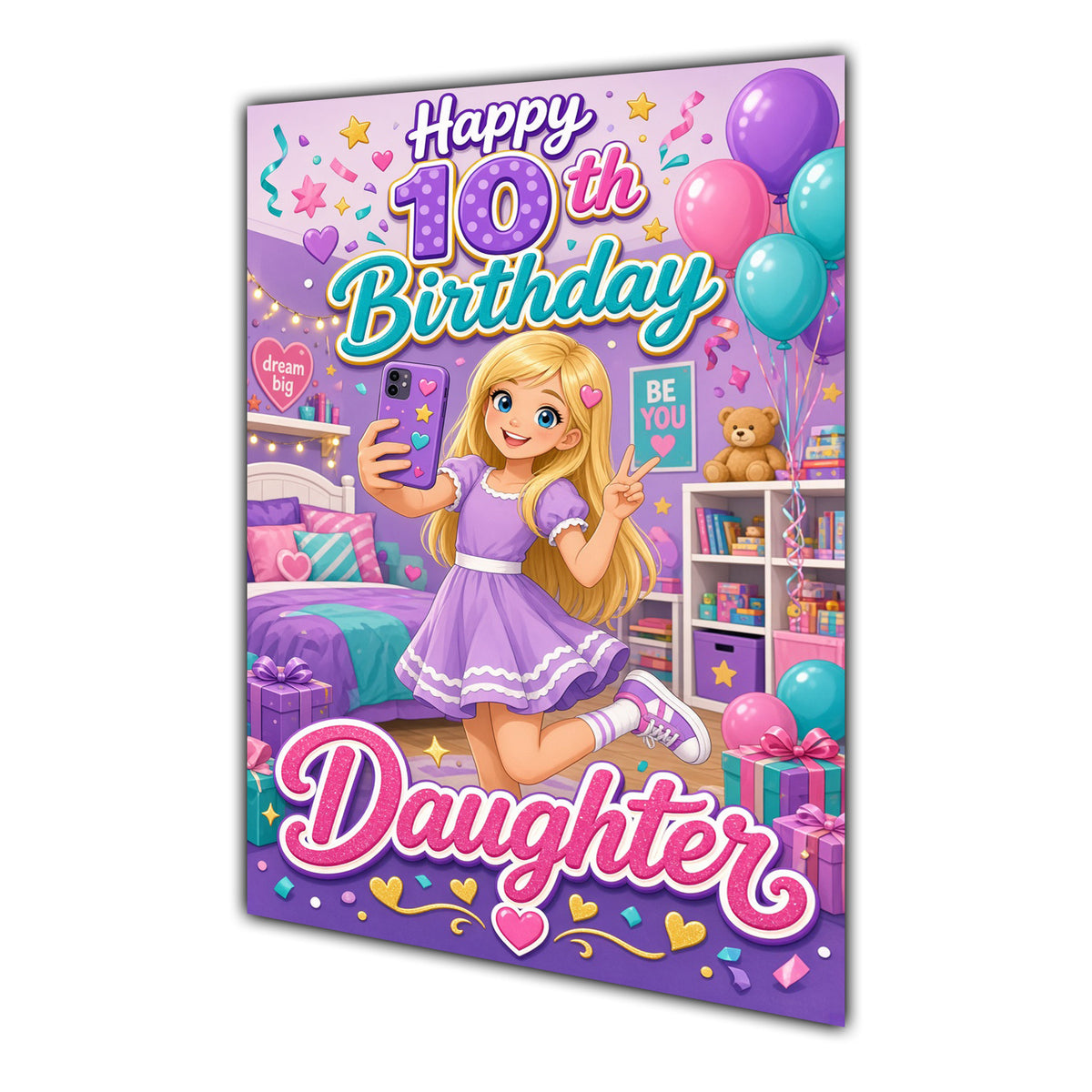Happy 10th Birthday Colourful Bedroom Greeting Card A5