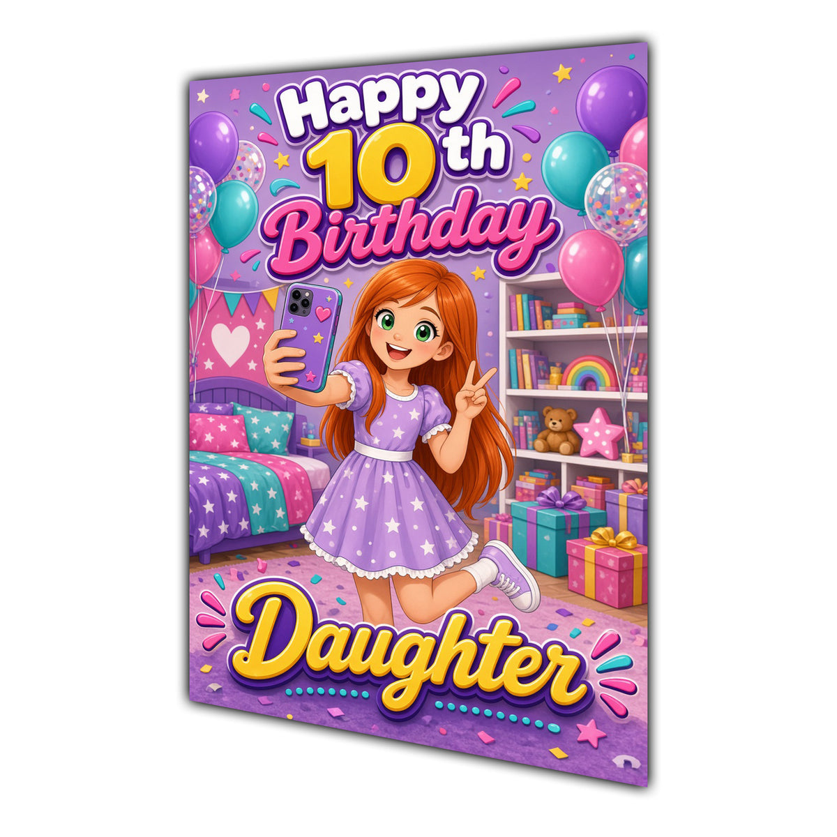Happy 10th Birthday Colourful Bedroom Greeting Card A5