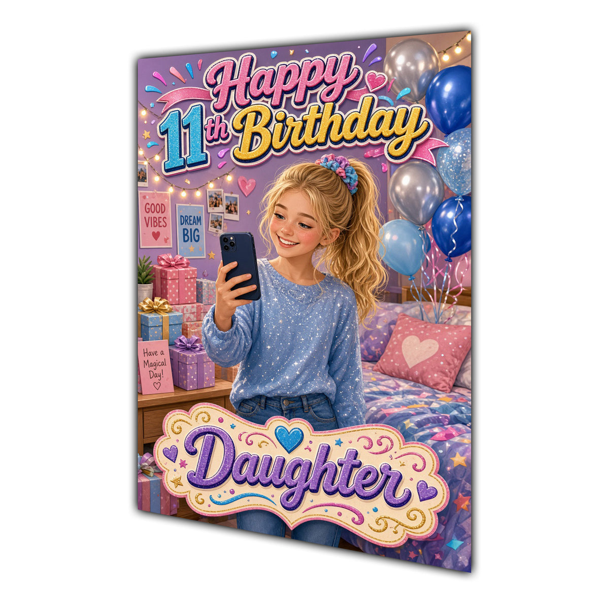 Happy 11th Birthday Colourful Bedroom Greeting Card A5