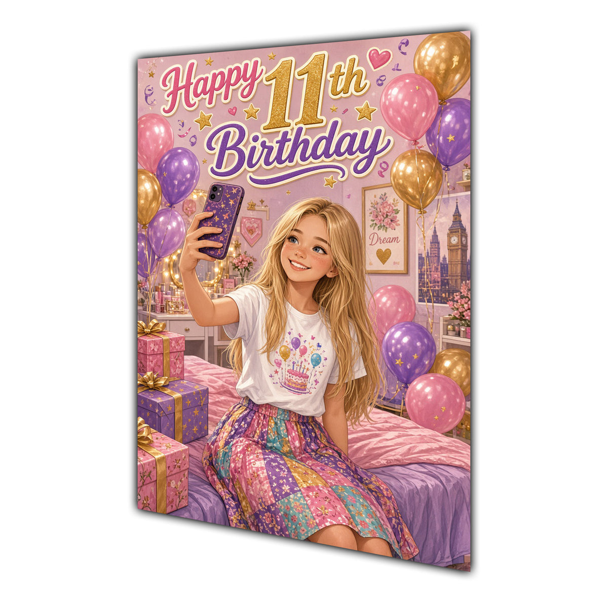 Happy 11th Birthday Colourful Bedroom Greeting Card A5