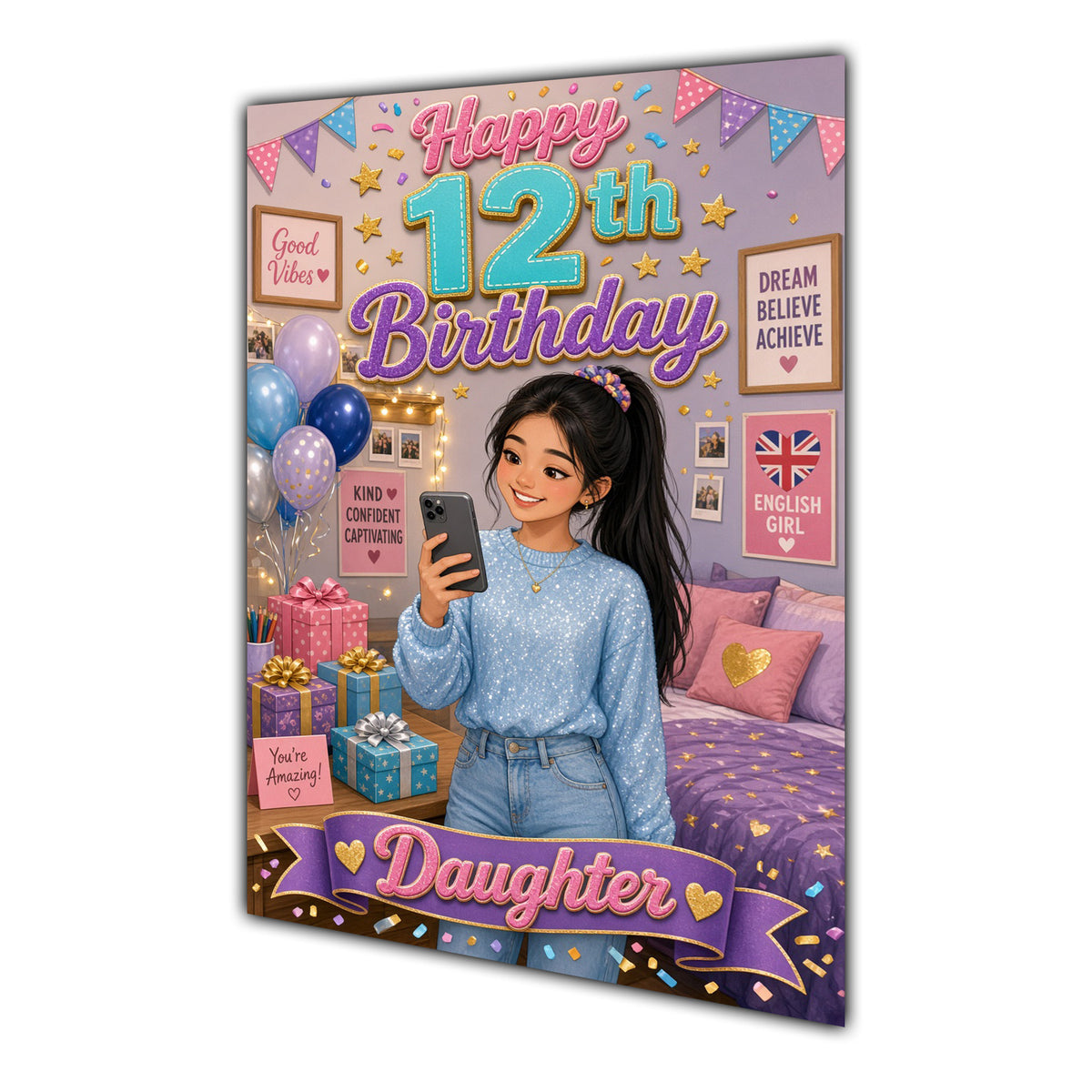 Happy 12th Birthday Colourful Bedroom Greeting Card A5