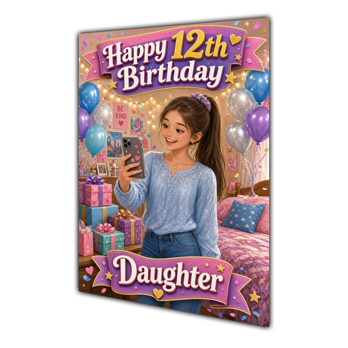 Happy 12th Birthday Colourful Bedroom Greeting Card A5