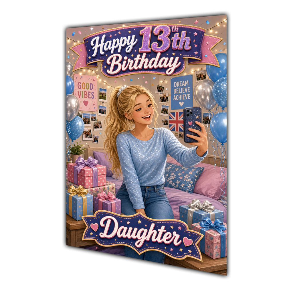 Happy 13th Birthday Colourful Bedroom Greeting Card A5