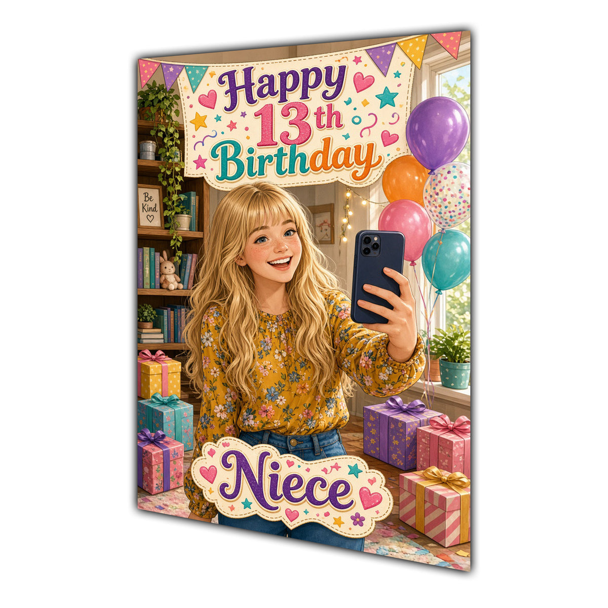 Happy 13th Birthday Colourful Bedroom Greeting Card A5