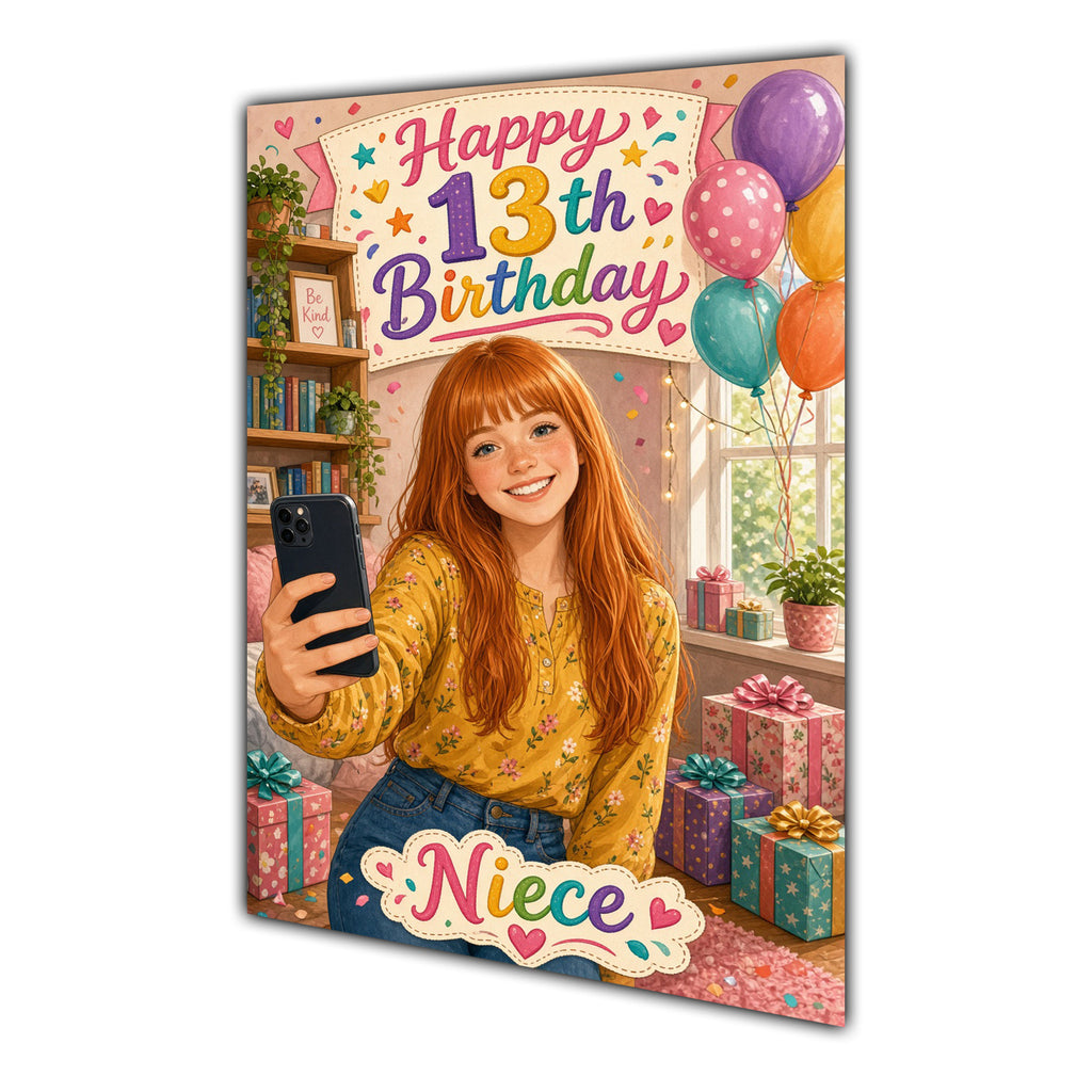 Happy 13th Birthday Colourful Bedroom Greeting Card A5