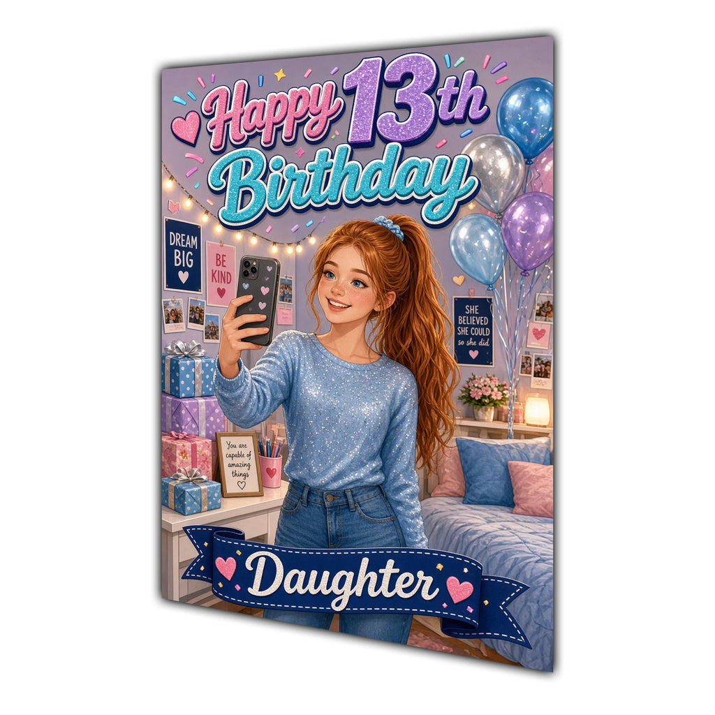 Happy 13th Birthday Colourful Bedroom Greeting Card A5