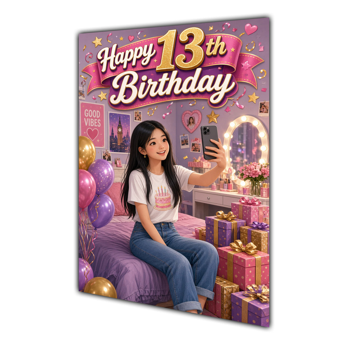 Happy 13th Birthday Colourful Bedroom Greeting Card A5