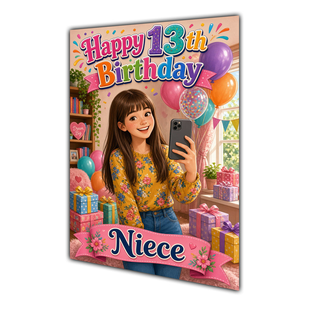 Happy 13th Birthday Colourful Bedroom Greeting Card A5