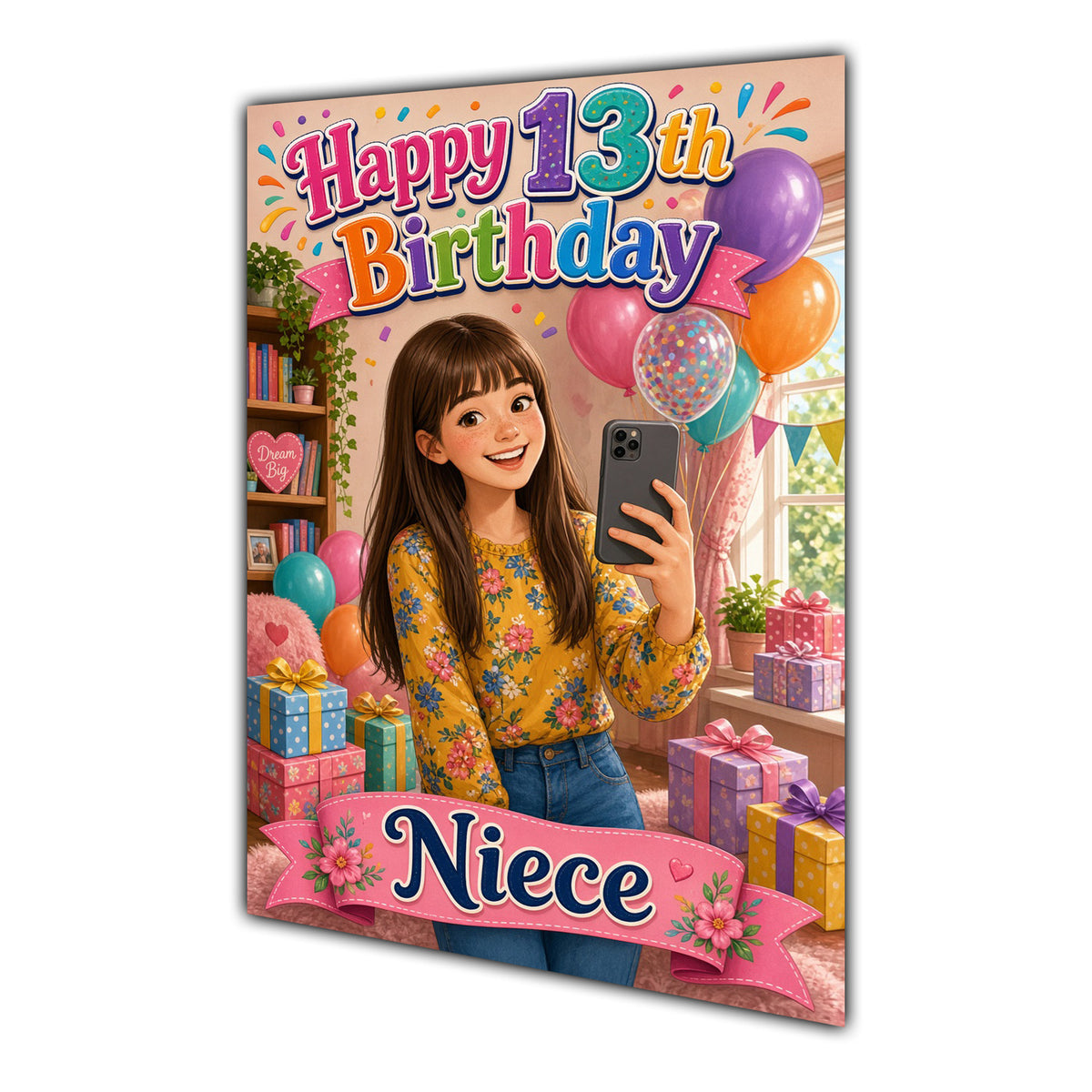 Happy 13th Birthday Colourful Bedroom Greeting Card A5