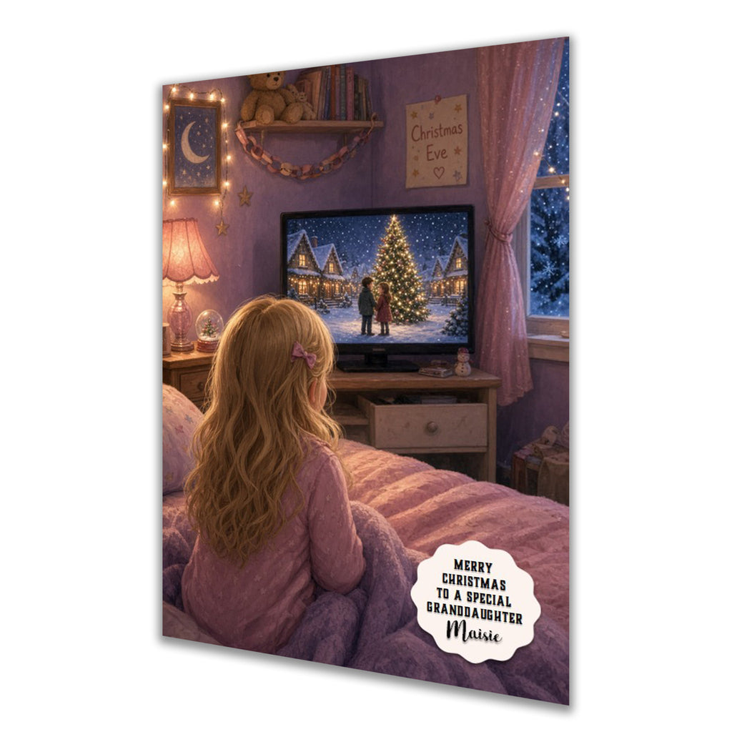 Personalised Christmas Card - Girl Watching a Christmas Film