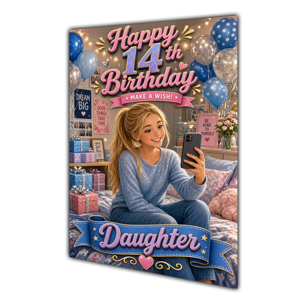 Happy 14th Birthday Colourful Bedroom Greeting Card A5