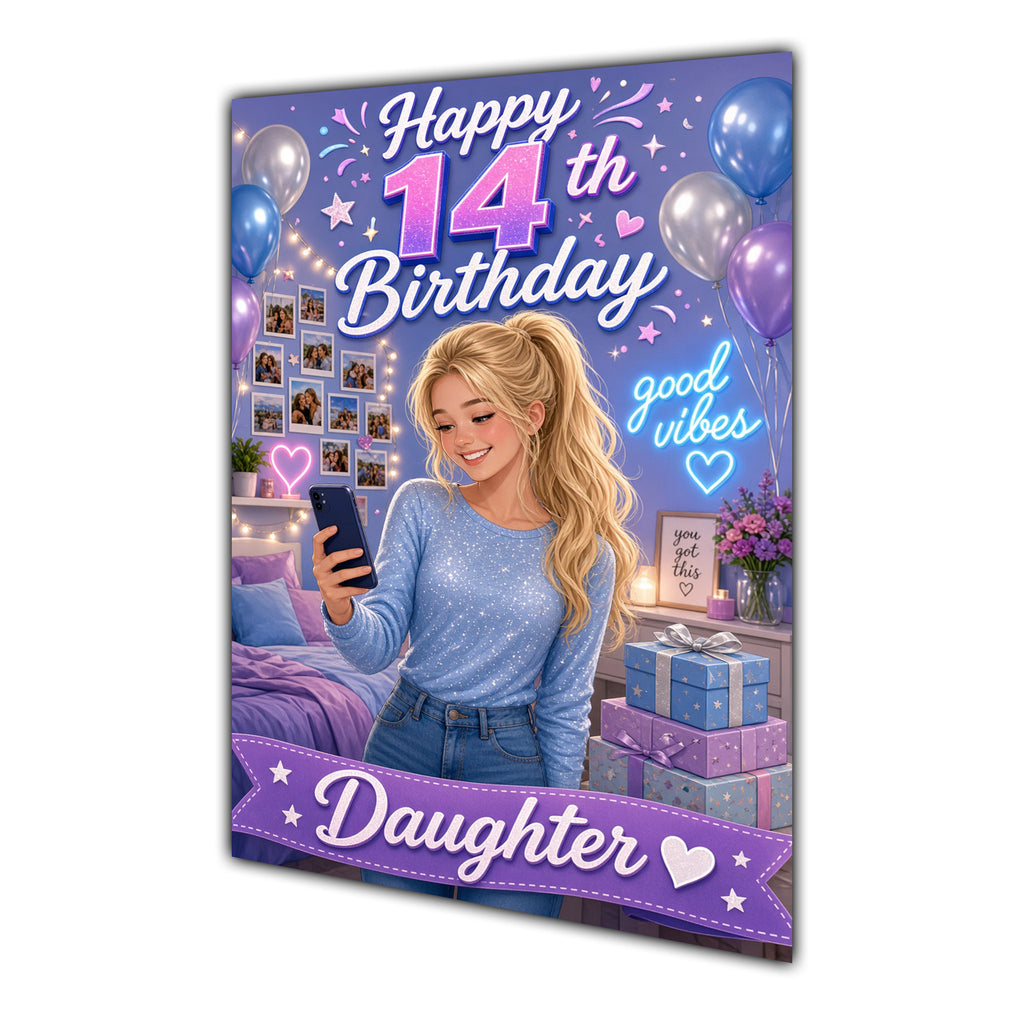 Happy 14th Birthday Colourful Bedroom Greeting Card A5