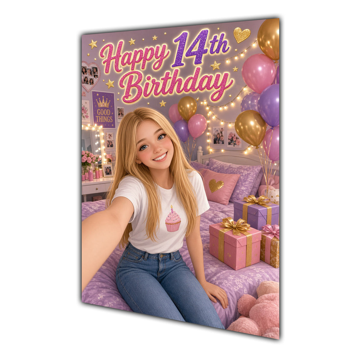 Happy 14th Birthday Colourful Bedroom Greeting Card A5