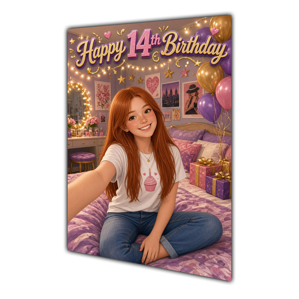 Happy 14th Birthday Colourful Bedroom Greeting Card A5