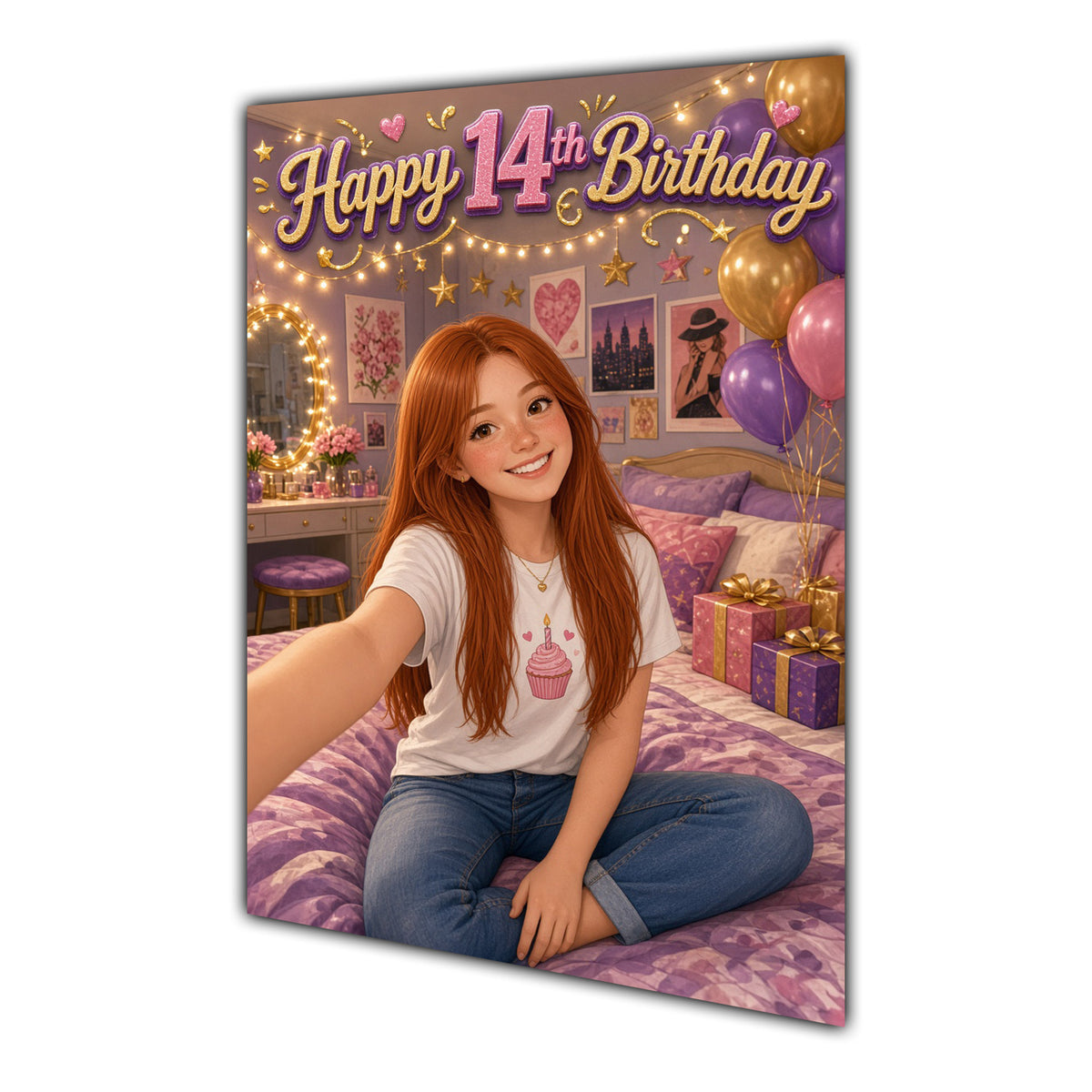 Happy 14th Birthday Colourful Bedroom Greeting Card A5