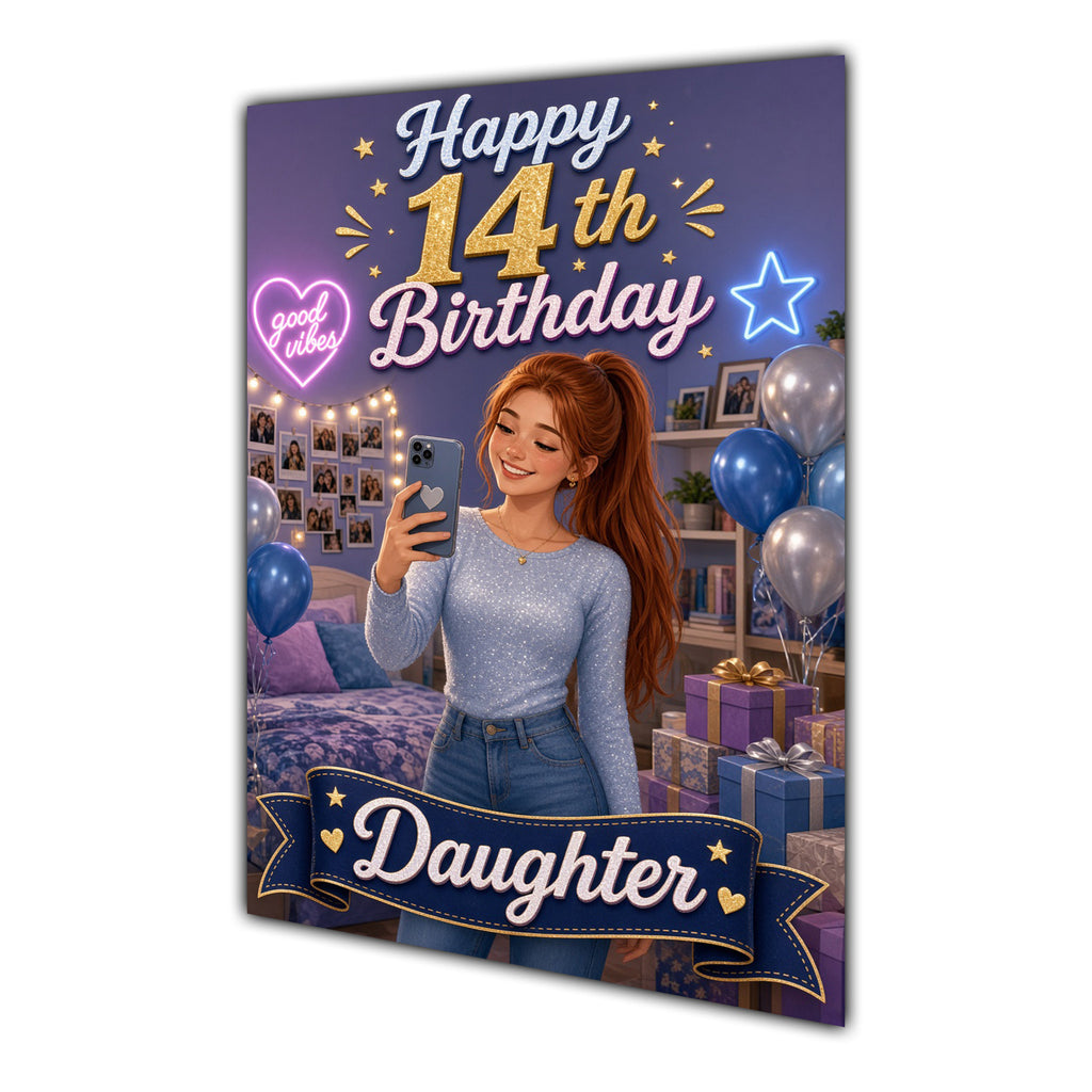 Happy 14th Birthday Colourful Bedroom Greeting Card A5