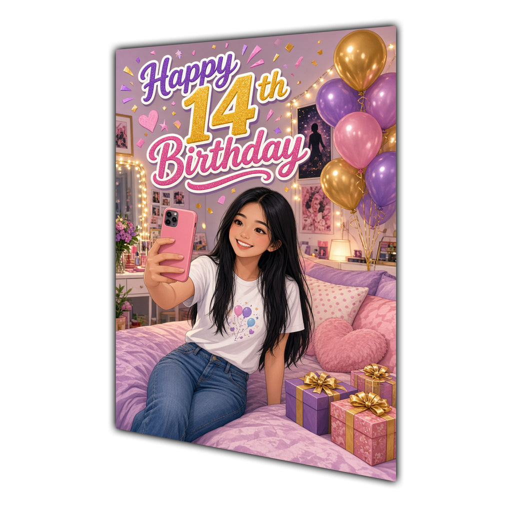 Happy 14th Birthday Colourful Bedroom Greeting Card A5