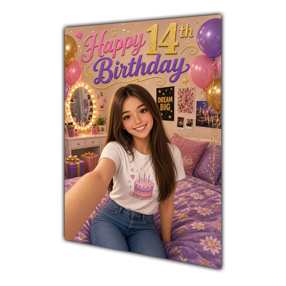 Happy 14th Birthday Colourful Bedroom Greeting Card A5
