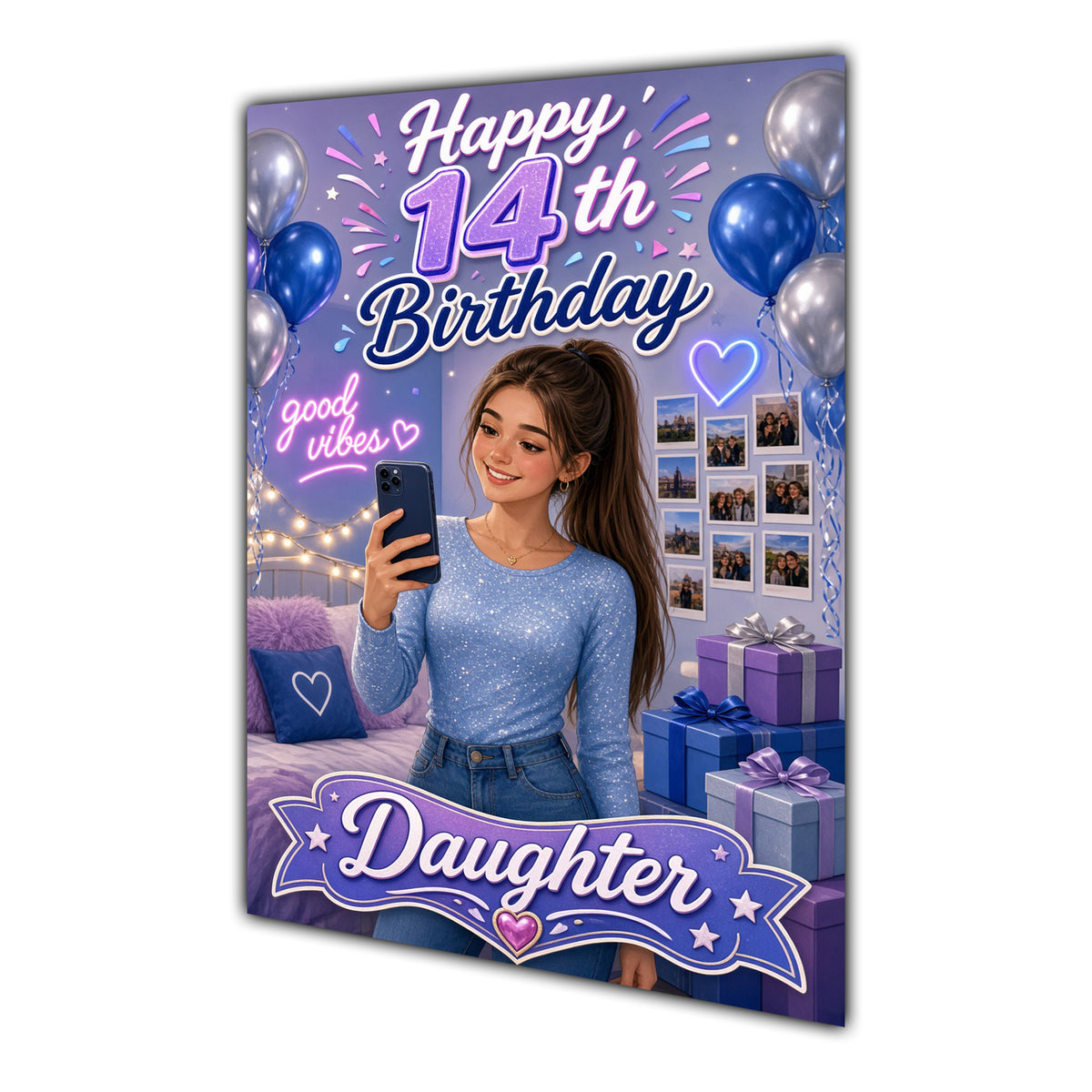 Happy 14th Birthday Colourful Bedroom Greeting Card A5