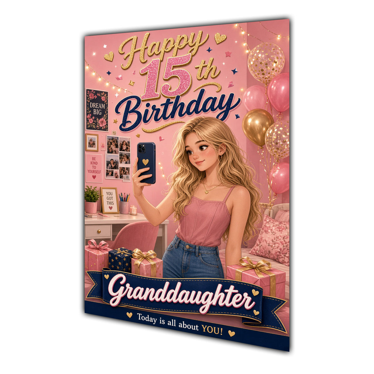 Happy 14th Birthday Colourful Bedroom Greeting Card A5