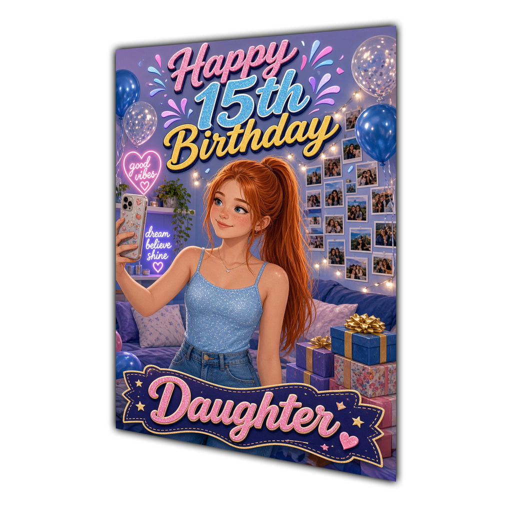 Happy 15th Birthday Colourful Bedroom Greeting Card A5
