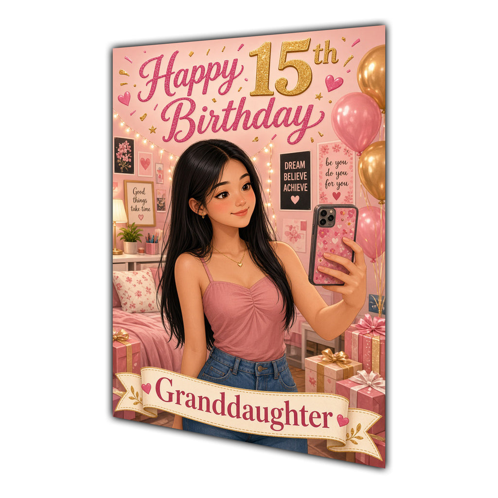 Happy 15th Birthday Colourful Bedroom Greeting Card A5