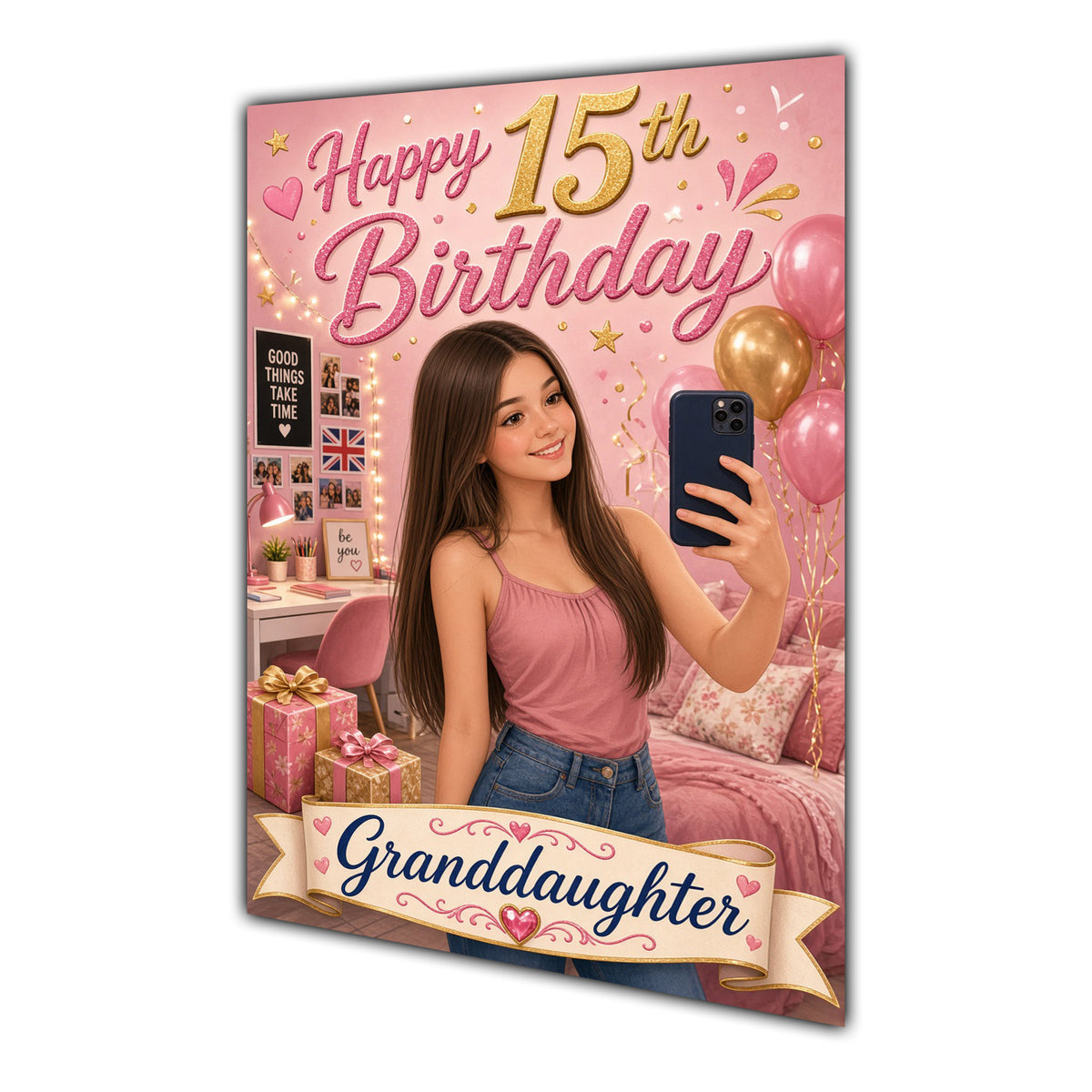 Happy 15th Birthday Colourful Bedroom Greeting Card A5