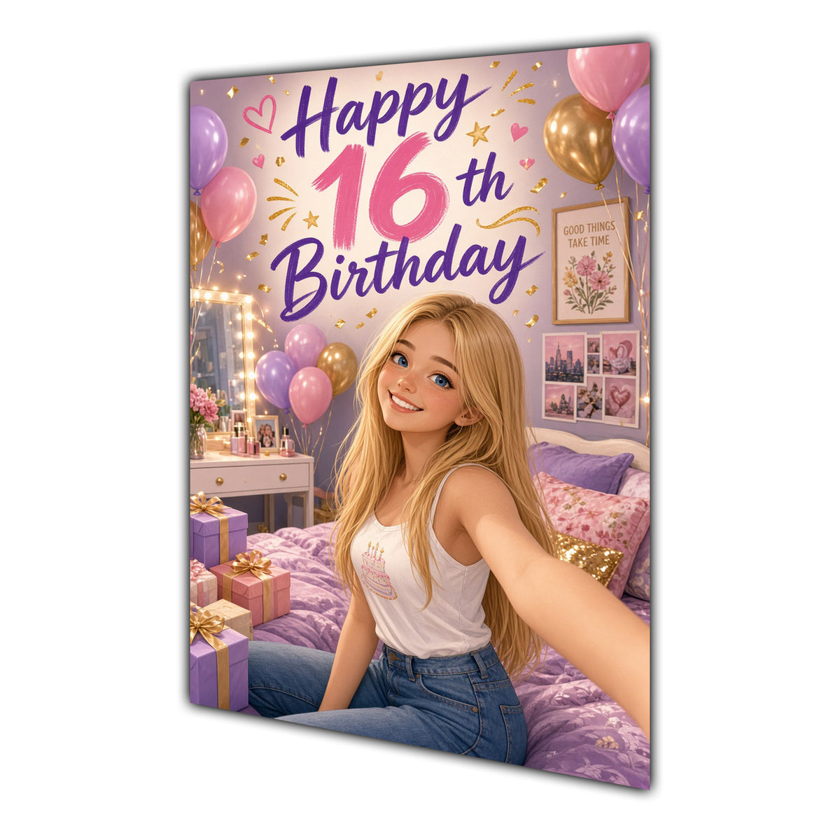 Happy 16th Birthday Colourful Bedroom Greeting Card A5