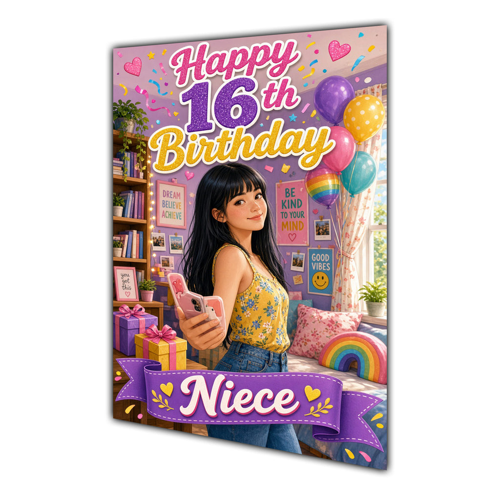 Happy 16th Birthday Colourful Bedroom Greeting Card A5