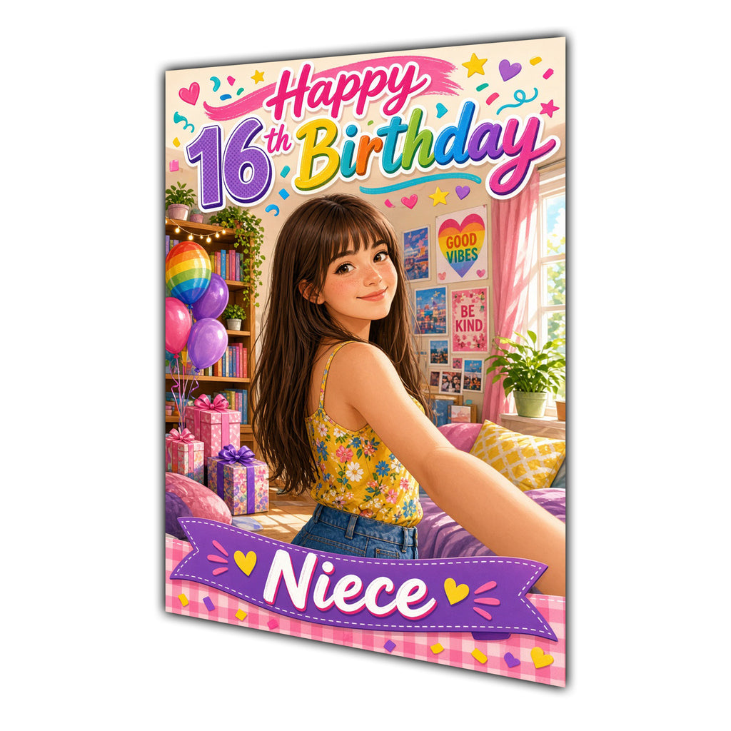 Happy 16th Birthday Colourful Bedroom Greeting Card A5