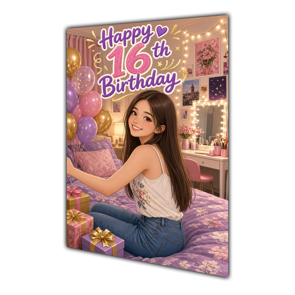 Happy 16th Birthday Colourful Bedroom Greeting Card A5