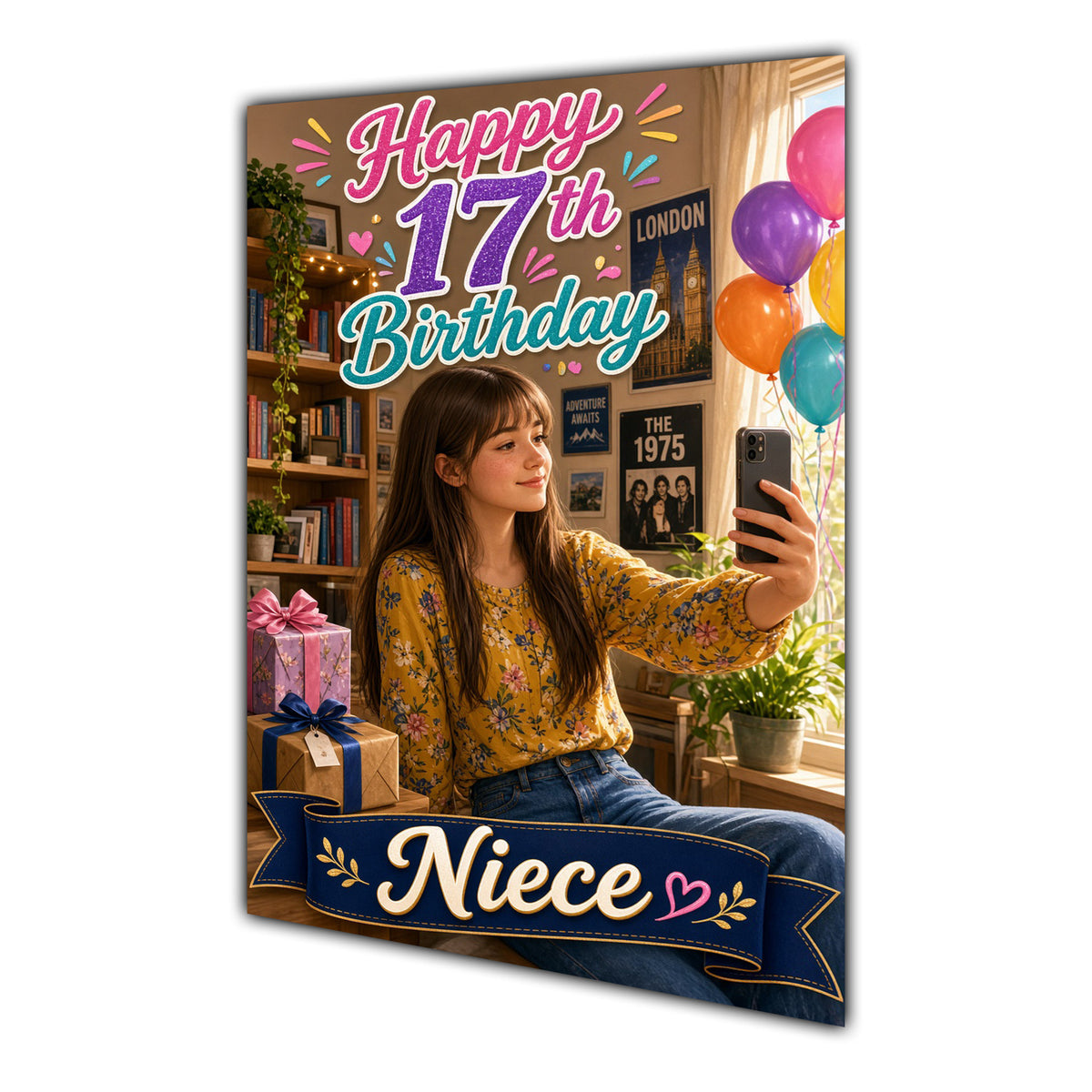 Happy 17th Birthday Colourful Bedroom Greeting Card A5