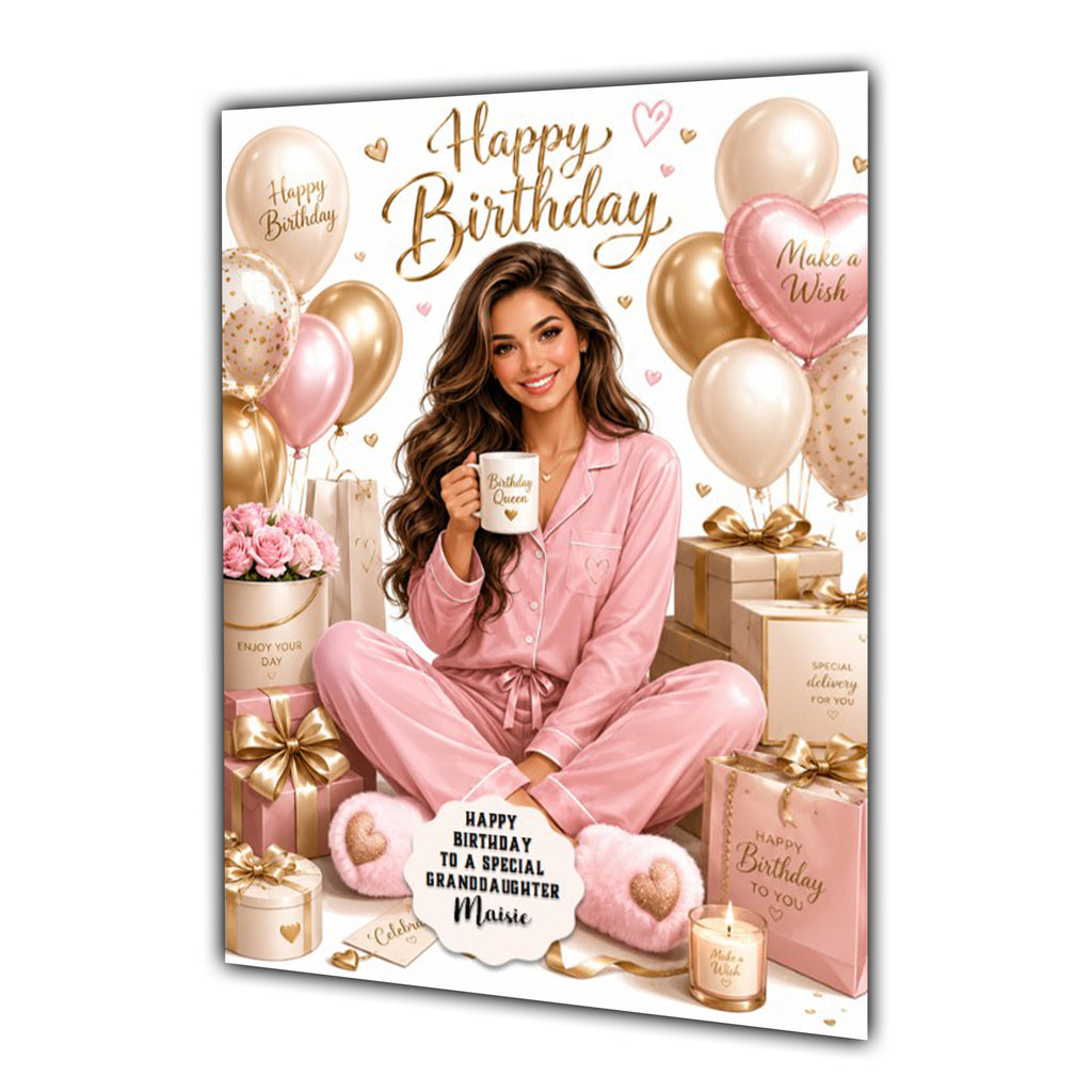 Personalised Birthday Card Women Pyjamas Coffee Tea Daughter Niece A5 Size
