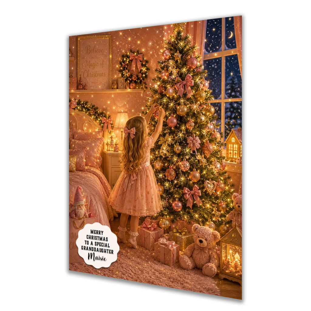 Personalised Christmas Card - Girl Decorating a Christmas Tree