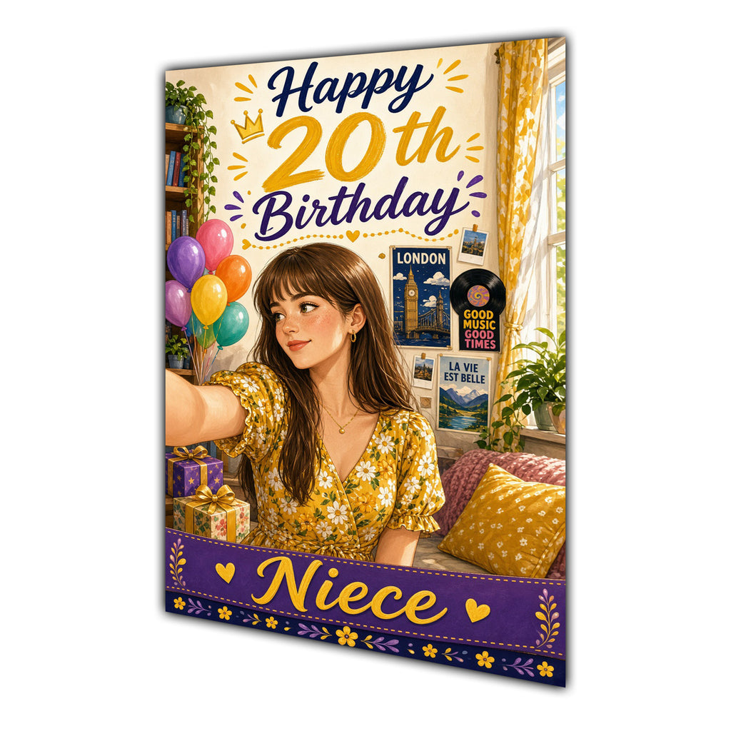 Happy 20th Birthday Colourful Bedroom Greeting Card A5