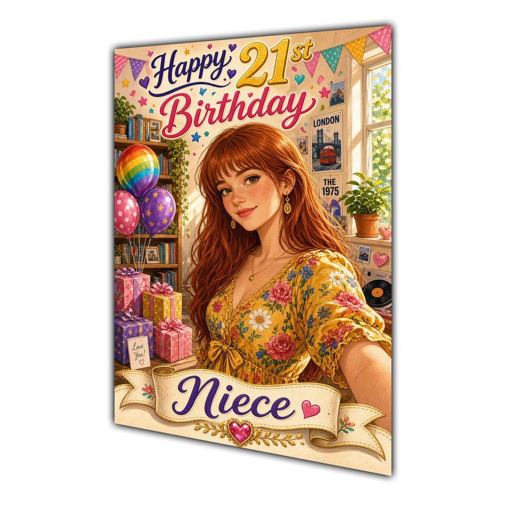 Happy 21st Birthday Colourful Bedroom Greeting Card A5