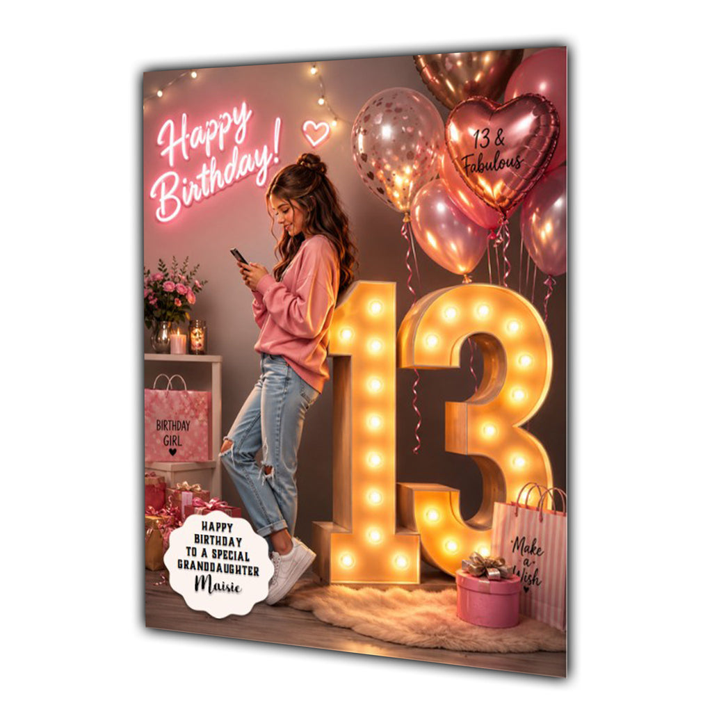 Personalised 13th Birthday Card Girls Granddaughter Daughter Niece A5 Size