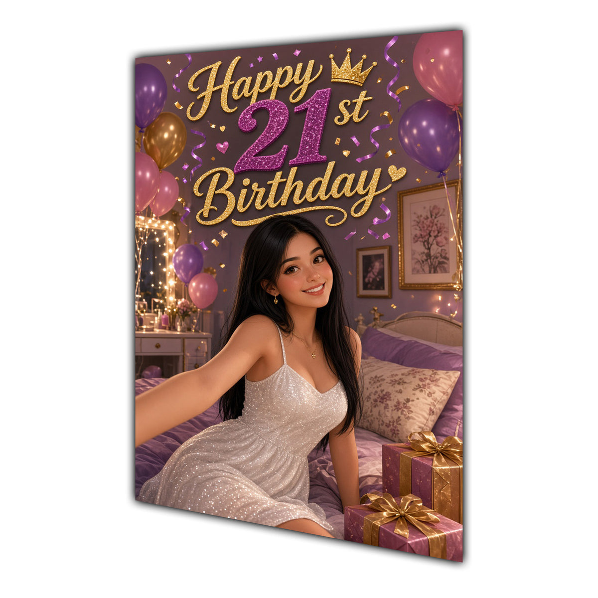 Happy 21st Birthday Colourful Bedroom Greeting Card A5