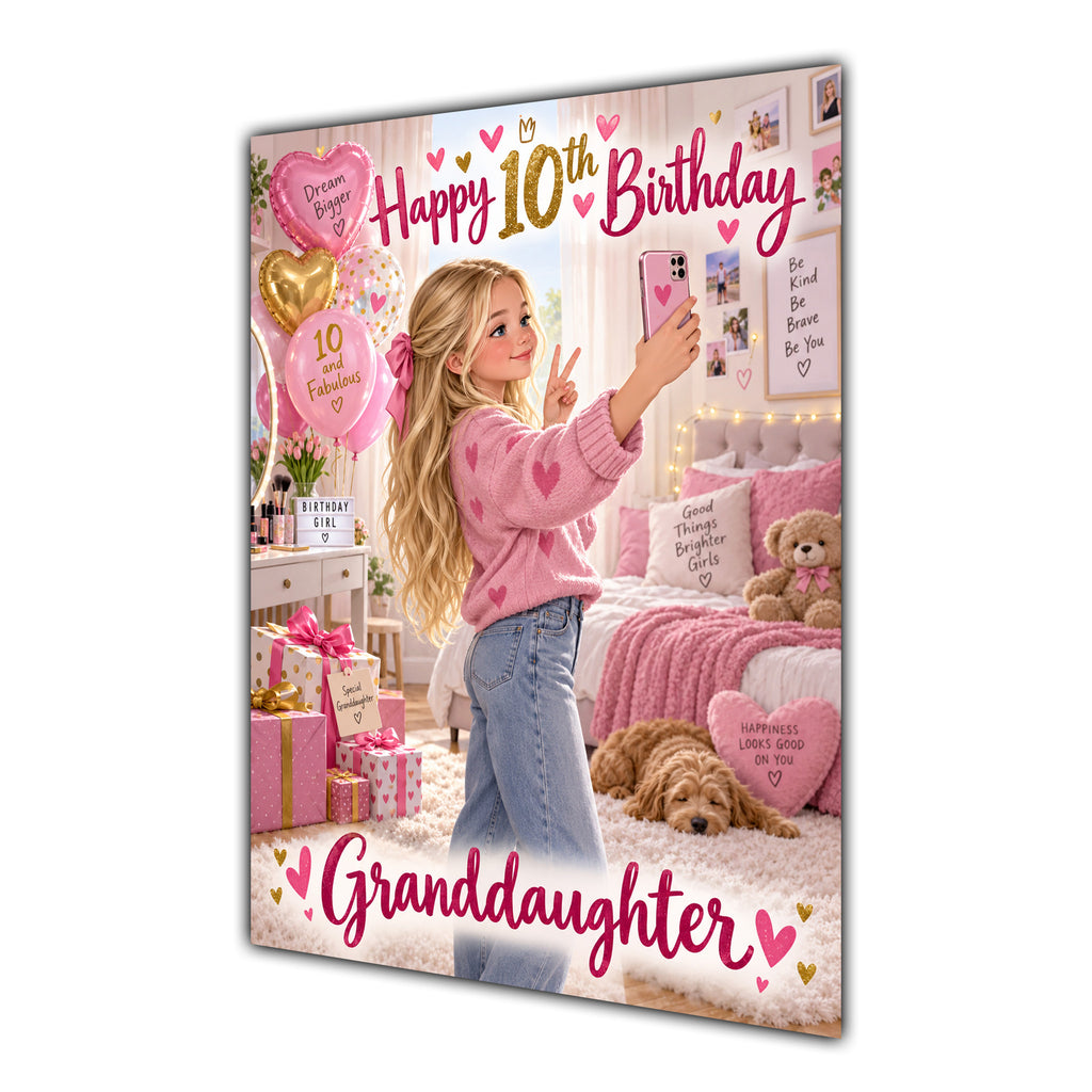 Happy 10th Birthday Granddaughter Pink Bedroom Selfie Greeting Card A5