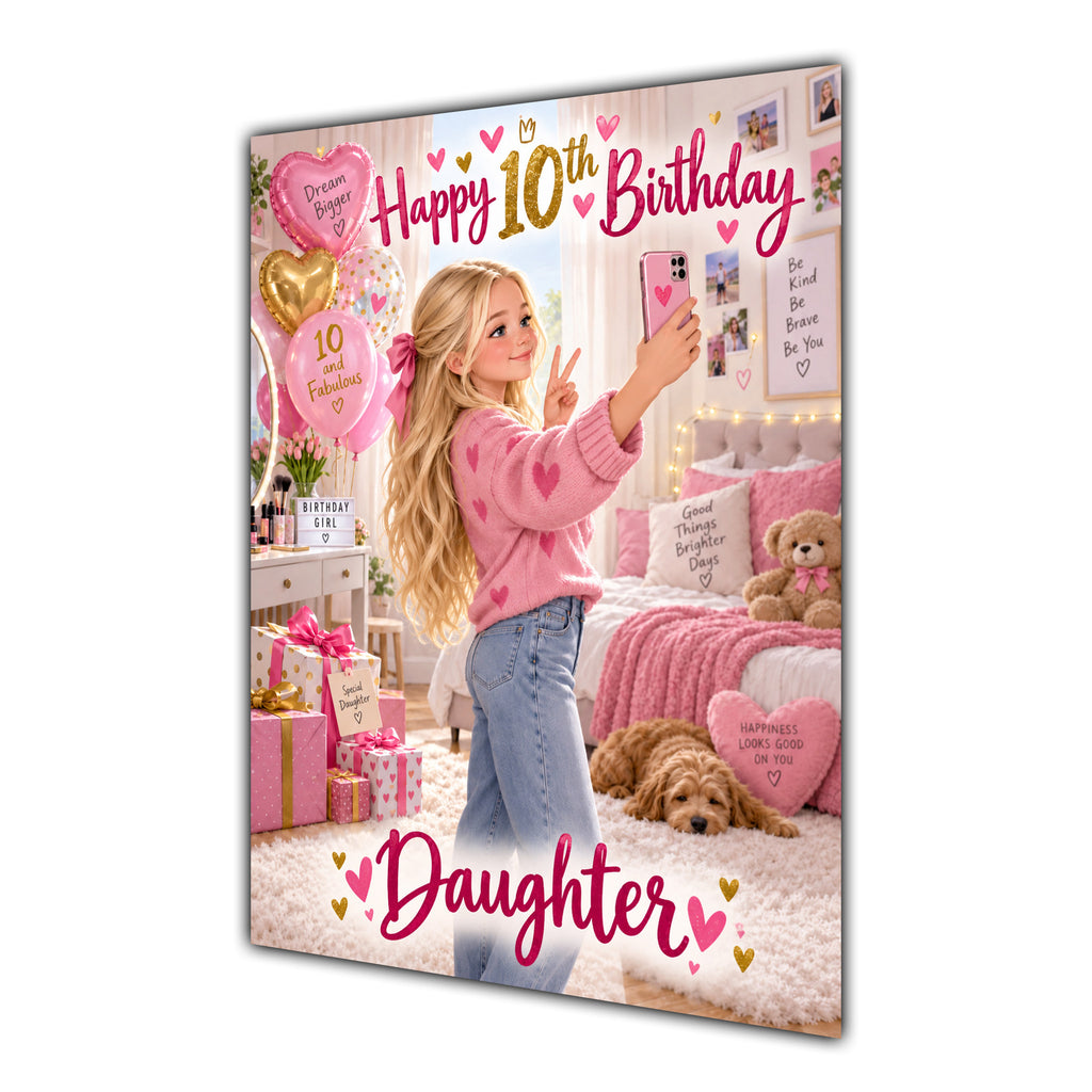 Happy 10th Birthday Daughter Pink Bedroom Selfie Greeting Card A5