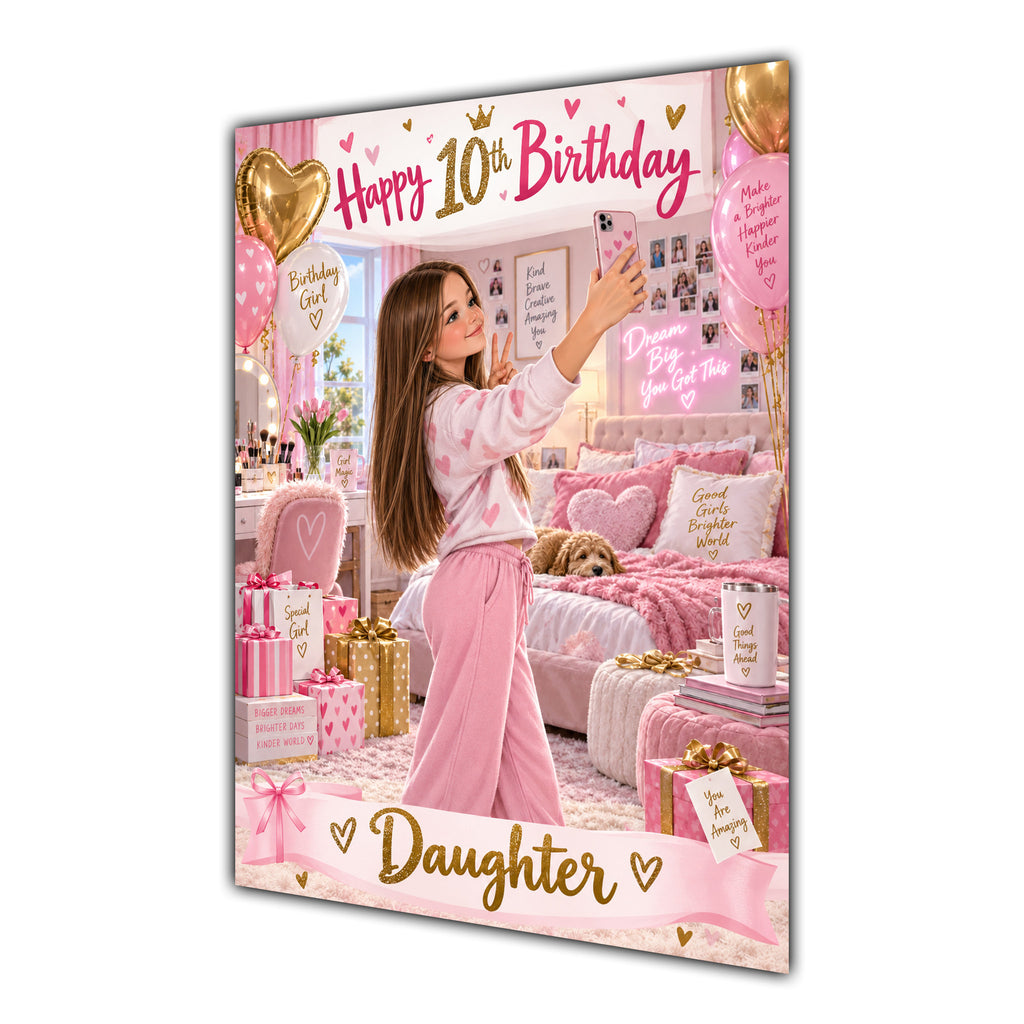 Happy 10th Birthday Daughter Pink Bedroom Selfie Greeting Card A5