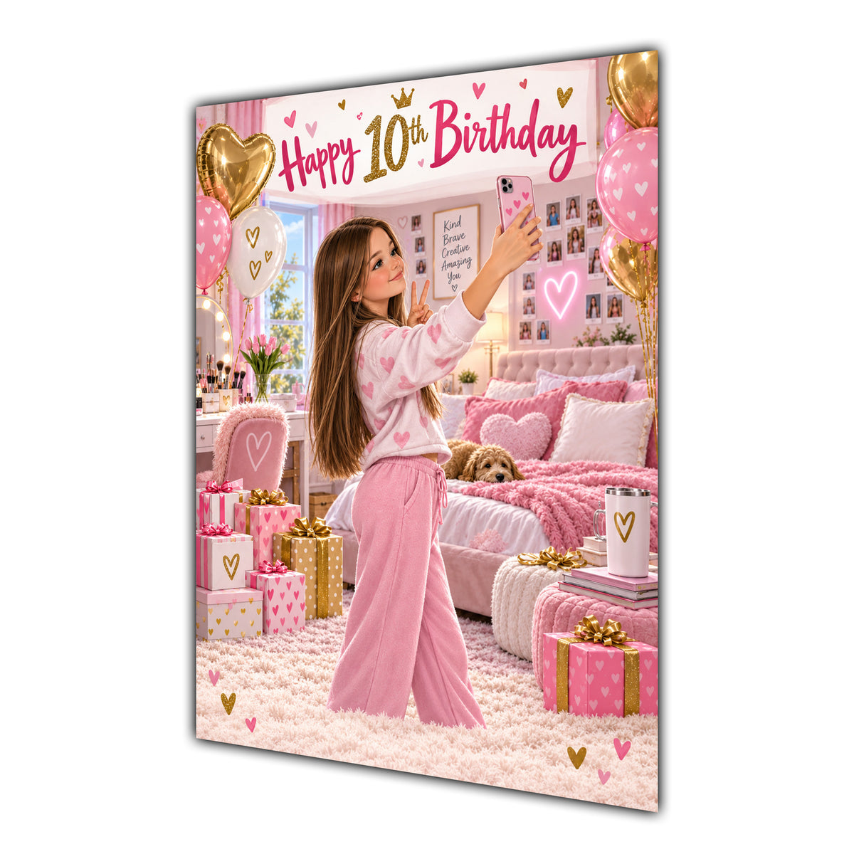 Happy 10th Birthday Girl Pink Bedroom Selfie Greeting Card A5