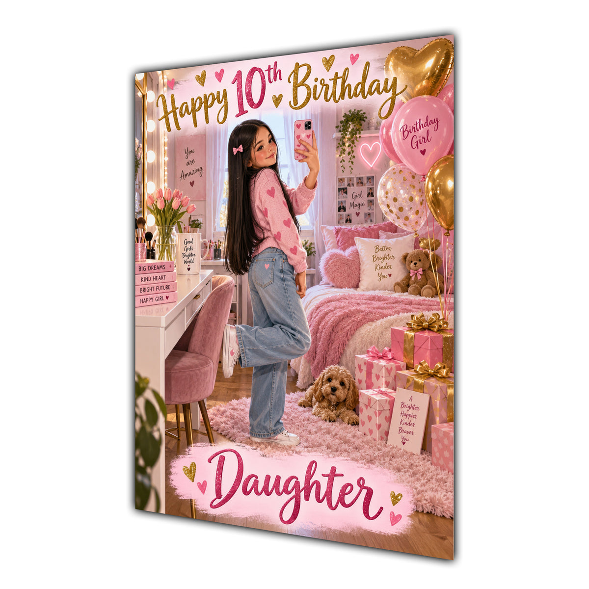 Happy 10th Birthday Daughter Pink Bedroom Selfie Greeting Card A5