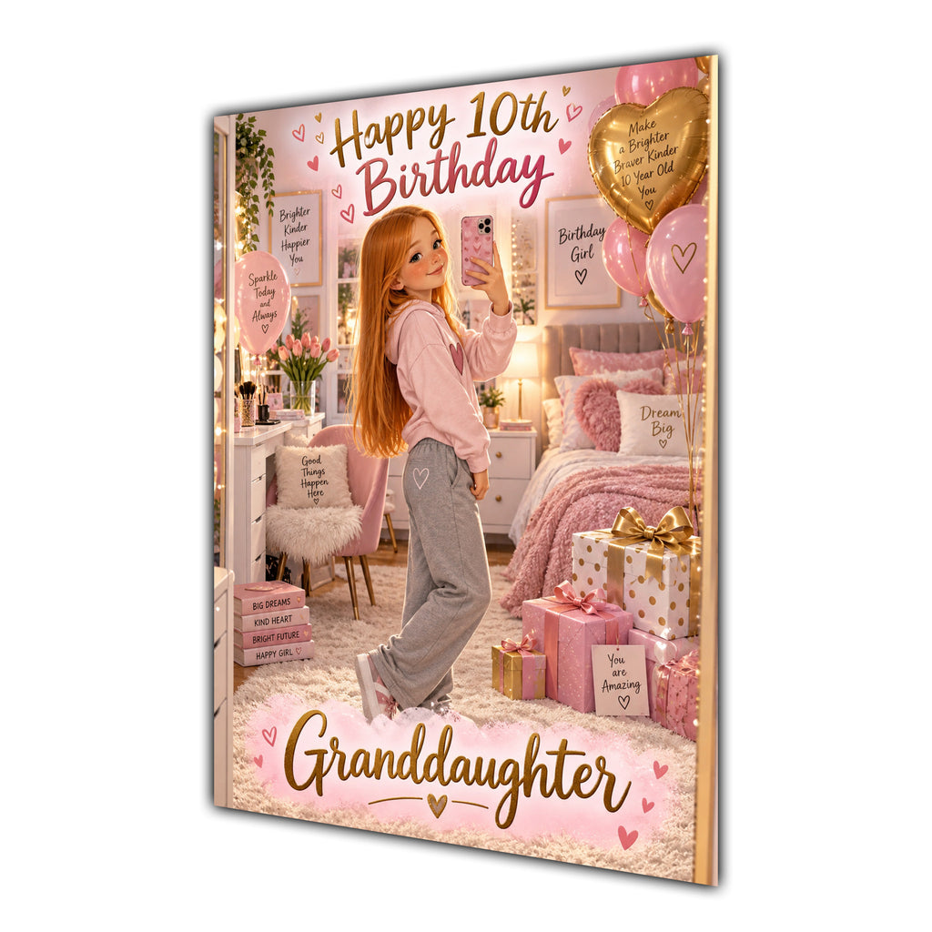 Happy 10th Birthday Granddaughter Pink Bedroom Selfie Greeting Card A5
