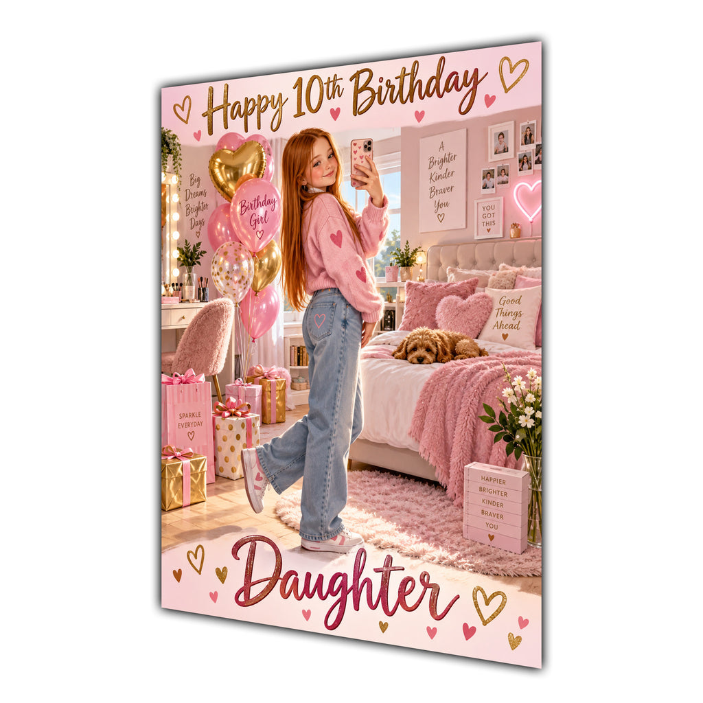 Happy 10th Birthday Daughter Pink Bedroom Selfie Greeting Card A5