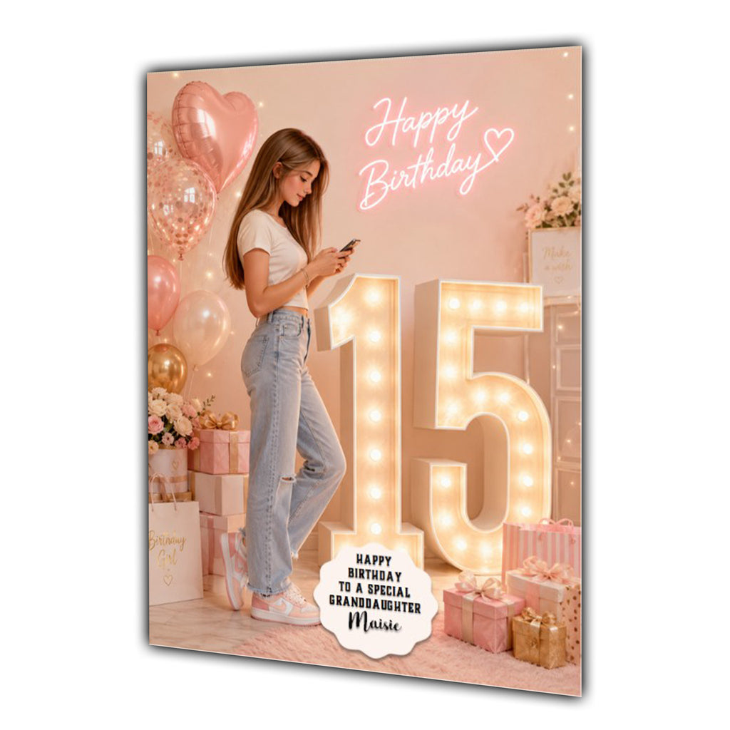 Personalised 15th Birthday Card Girls Granddaughter Daughter Niece A5 Size
