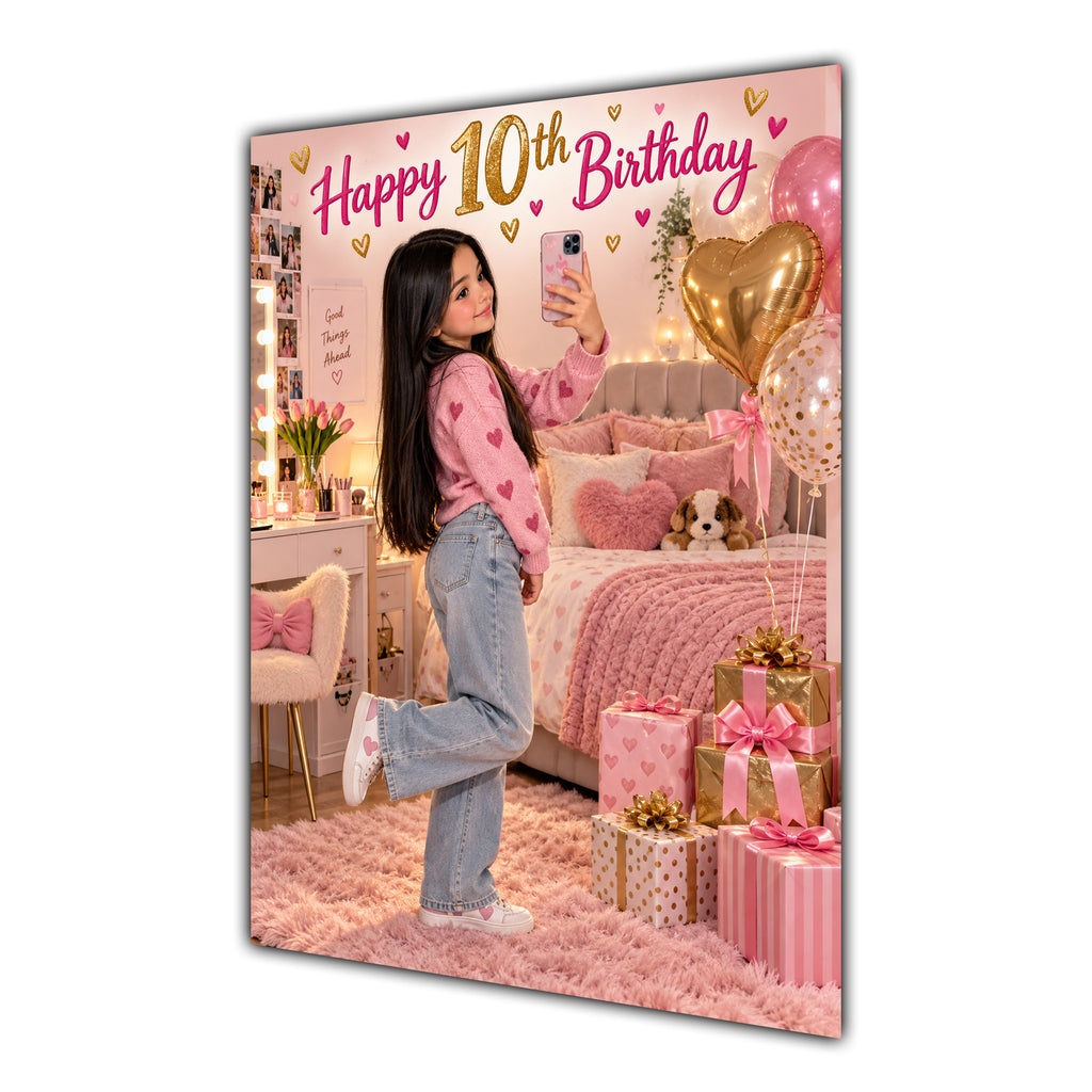 Happy 10th Birthday Girl Pink Bedroom Selfie Greeting Card A5